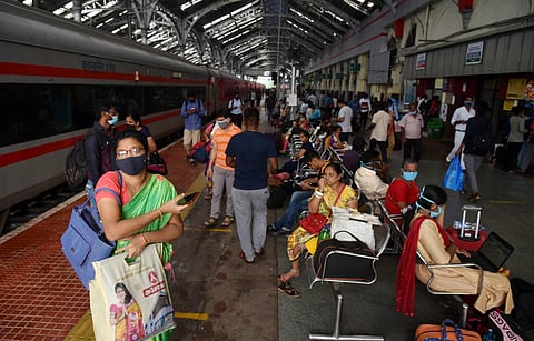People at Egmore railway station in Chennai on Thursday ready to board the train to their native places to celebrate Diwali (Express | R.Satish Babu)