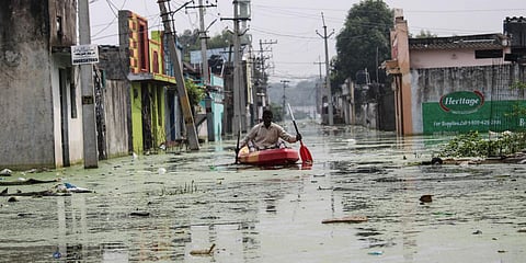 Osman Nagar submerged in rainwater in Hyderabad. (File photo| Vinay Madapu, EPS)