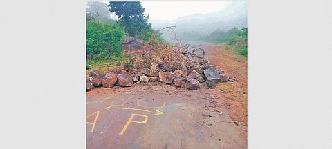 The disputed Pottangi-Arku road blocked by villagers on AP side