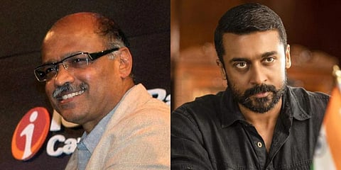 Air Deccan founder Captain GR Gopinath (L) and Kollywood actor Suriya (Photo | PTI and YouTube Screengrab)