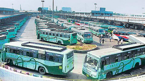 SETC buses at Koyambedu bus stand. 