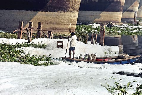 Frothing in river Yamuna (Photo | Express)