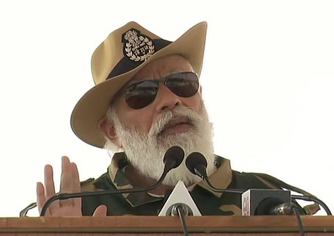 Prime Minister Narendra Modi in Longewala, Jaisalmer. (Photo | ANI)