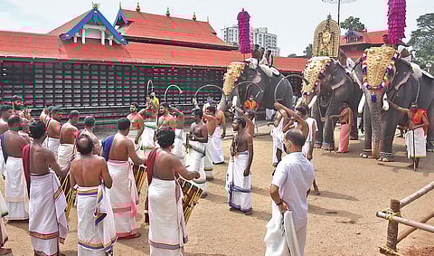 The Siveli ritual being performed as part of the Vrishchika festival at the Tripunithura Sree Poornathrayeesa temple on Saturday | Express