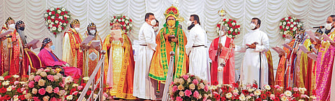 Geevarghese Mar Theodosius being installed the new Metropolitan of the Mar Thoma Church at its headquarters at Tiruvalla on Saturday | Express
