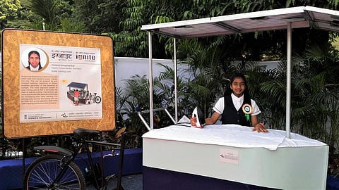 Vinisha Umashankar has won the prestigious Children's Climate Prize for designing a mobile ironing cart using solar panels to power a steam iron box. (Photo | Express)