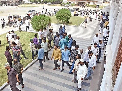 AIMIM ticket aspirants near the party office at Dar-us-Salam on Wednesday | RVK Rao