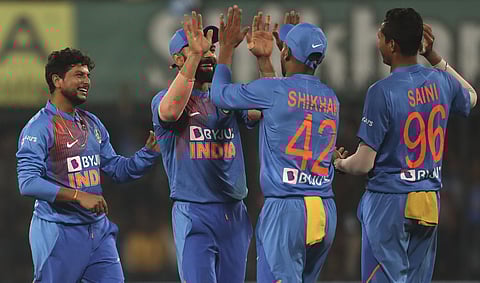 Team India during second T20I against Sri Lanka (Photo | AP)