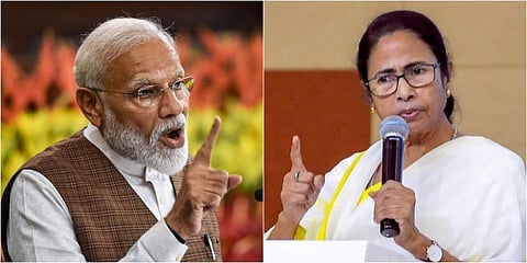 Prime Minister Narendra Modi (L) and West Bengal Chief Minister Mamata Banerjee (R).