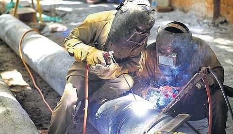 Labourers working on the Smart City project on Lavelle Road in Bengaluru on Friday | meghana sastry