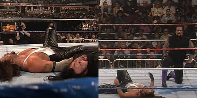 March 31, 1996 - California: WrestleMania XII vs Diesel. Hits Tombstone Piledriver, wins by pinfall. (YouTube screengrab)