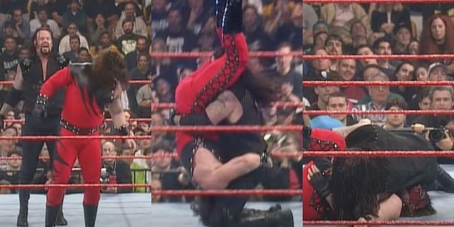 March 29, 1998 - Boston: WrestleMania XIV vs Kane. Delivers third Tombstone Piledriver of the match, wins by pinfall. (YouTube screengrab)