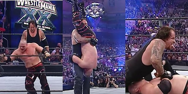 The Brothers of destruction will face off once again at WrestleMania XX (March 14, 2004, Madison Square Garden, New York) at the Deadman would emerge victorious once again to take his streak to 12-0. (YouTube screengrab)