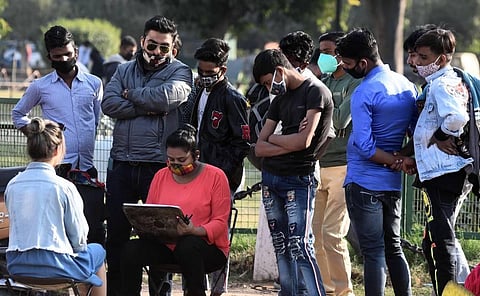 People not maintaining social distancing in New Delhi on Sunday. (Photo | Parveen Negi, EPS)