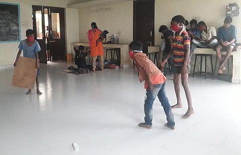Children playing at a relief camp in Panruti on Wednesday. (Photo | EPS)