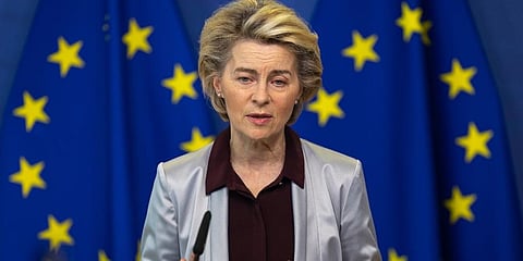 European Commission President Ursula von der Leyen delivers a statement at EU headquarters in Brussels. (Photo | AP)