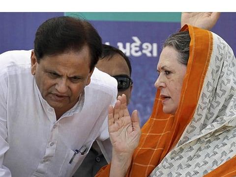 In this file photo dated Oct. 12 2012 Congress President Sonia Gandhi with her political adviser Ahmed Patel. (Photo | PTI)