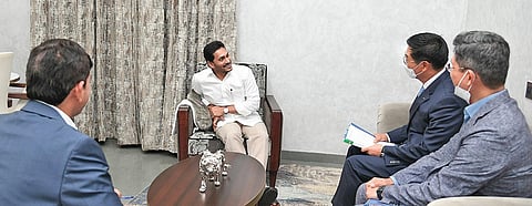 A KIA Motors delegation, consisting of KIA Motors (India) MD Kookhyun Shim, its legal head Jude Lee and Principal Advisor Somashekar Reddy, calls on Chief Minister YS Jagan Mohan Reddy to thank him fo