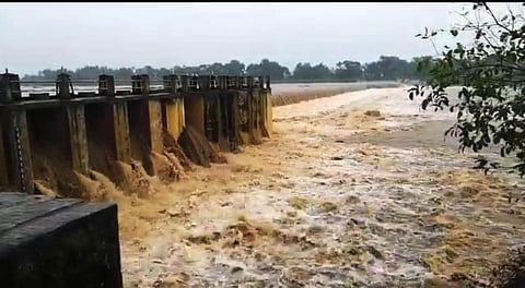 The Ponnair river overflowing following the heavy downpours (Photo | Express)
