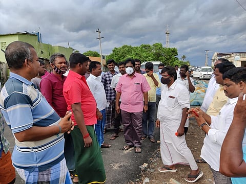 Villupuram MP Ravikumar visits cyclone affected areas. (Photo | Express)