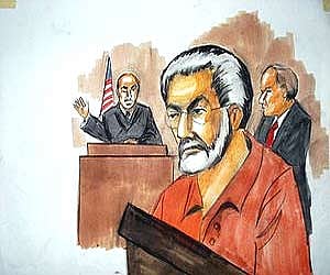 A sketch of Mumbai attack suspect Tahawwur Hussain Rana appearing in Chicago court (File Photo | PTI)