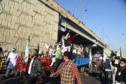 The farmers are protesting against farm laws aimed at reforms by doing away with middlemen and improving farmers' earnings by allowing them to sell products anywhere in India. (Photo | EPS)