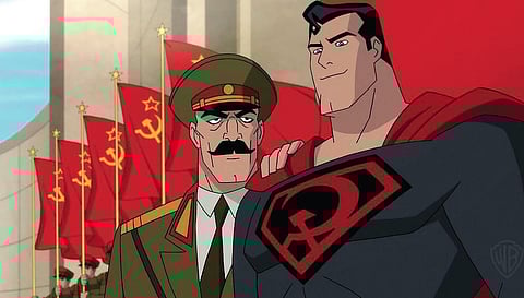 The ‘S’ on his chest, the Superman symbol of hope, gets replaced with hammer and sickle.