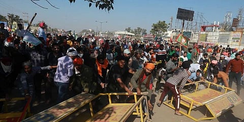 Farmers from Punjab and Haryana are marching towards Delhi as part of a protest to demand a repeal of the Centre's new farm laws. (Photo | Shekhar Yadav, EPS)