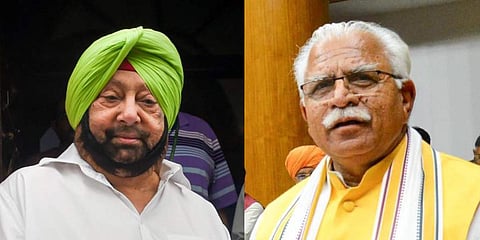 Punjab CM Amarinder Singh (L) and his Haryana counterpart Manohar Lal Khattar (File photos| PTI)