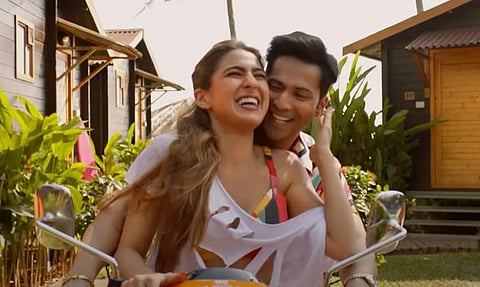 Varun Dhawan and Sara Ali Khan in a still from the film. (Photo | YouTube screengrab)