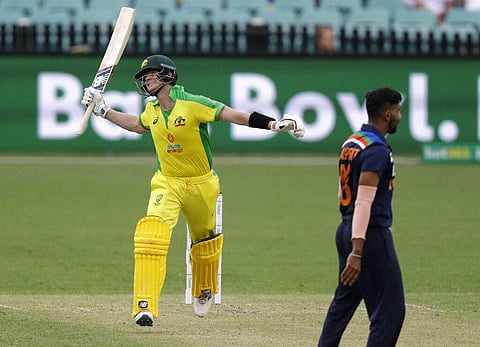 Australia's Steve Smith reacts while batting during the one day international cricket match.(Photo | AP)