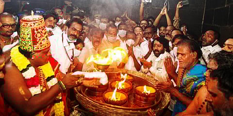 Bharani deepam was lit at Arunchaleswarar temple in Tiruvannamalai. (Photo | EPS)