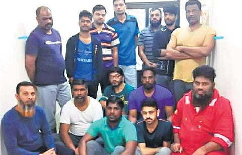 The stranded seamen at Sana’a. In the back row, (extreme left) is Abdul Vahab Musthaba and Praveen T K (extreme right)