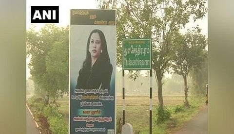 Banners were also put in her ancestral village in Thulasenthirapuram wishing her luck ahead of voting. (Photo | ANI)