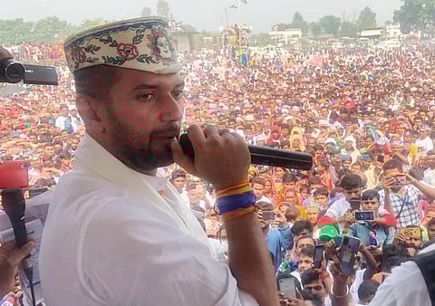 LJP chief Chirag Paswan at a poll rally in Bihar. (Photo| PTI)
