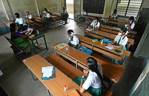 Schools in Andhra Pradesh reopened on Monday after a gap of seven months amid strict Covid-19 protocols. (Photo | Prasant Madugula, EPS)