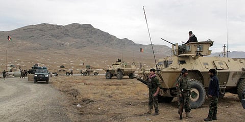 Afghan national army soldiers arrive at the site of a suicide bombing in Afghanistan's Ghazni province. (File photo| AP)
