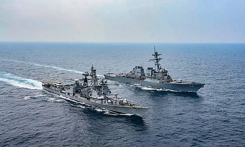 Japan, Australia and the US --the three other participants of the exercise-- too are having fractious ties with China in the last few months. (Photo | Twitter)