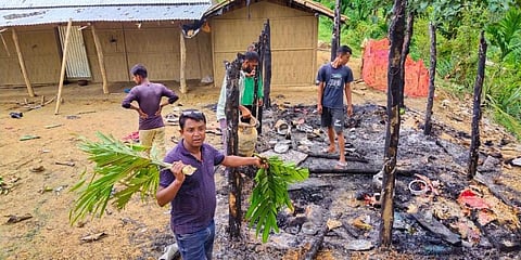 The torched shops at the Assam-Mizoram border following the violence last month (Photo | EPS)