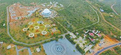 An aerial view of the Buddhavanam project at Nagarjuna Sagar