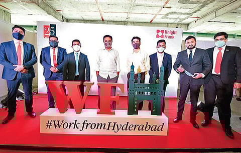IT and Industries Minister KT Rama Rao unveils Knight Frank India’s report, ‘Work from Hyderabad’, in the city on Wednesday