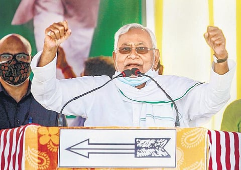 Nitish Kumar addresses a rally at Kishanganj for last leg of Bihar poll campaign | PTi