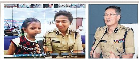 DGP D Gautam Sawang speaking to a girl during a webinar on Operation Muskaan at his office in Mangalagiri on Wednesday | Express