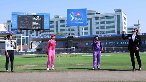 Mithali Raj (C) of Velocity and Smriti Mandhana (C) of Trailblazers during the toss before the start of match (Photo | www.ipl.com)