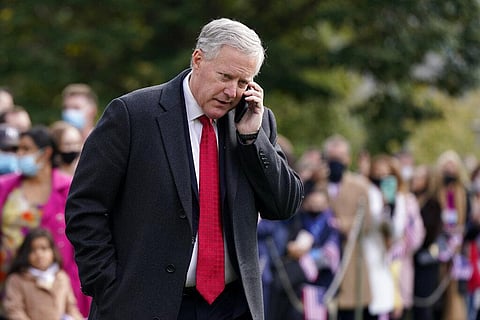 In this Oct. 30, 2020, photoWhite House chief of staff Mark Meadows speaks on a phone on the South Lawn of the White House in Washington. Meadows has been diagnosed with coronavirus. (Photo | AP)