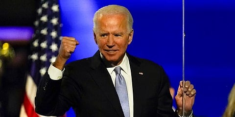 President-elect Joe Biden gestures to supporters. (Photo | AP)