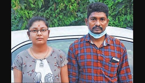 K Swati with her father Ramu in Visakhapatnam | G satyanarayana