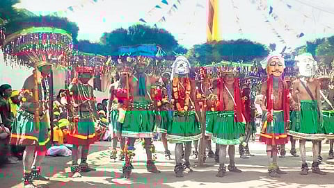 Tribals perform rituals as part of the Dandari-Gussadi festival, in Adilabad district