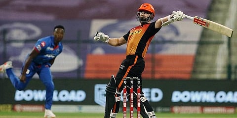 Kane Williamson of SRH plays a shot during the Qualifier 2 match against DC. (Photo | ANI)