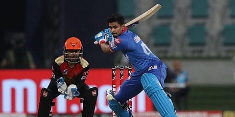 Shreyas Iyer of Delhi Capitals plays a shot during the Qualifier 2 match against SRH. (Photo | ANI)
